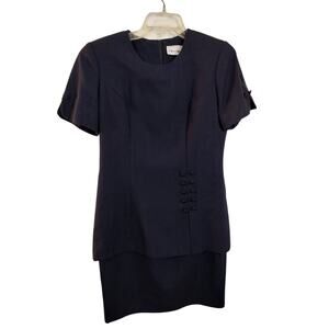 3827)Vintage Ultra Dress NY Navy Short Sleeve Layered Button Sheath Dress M?